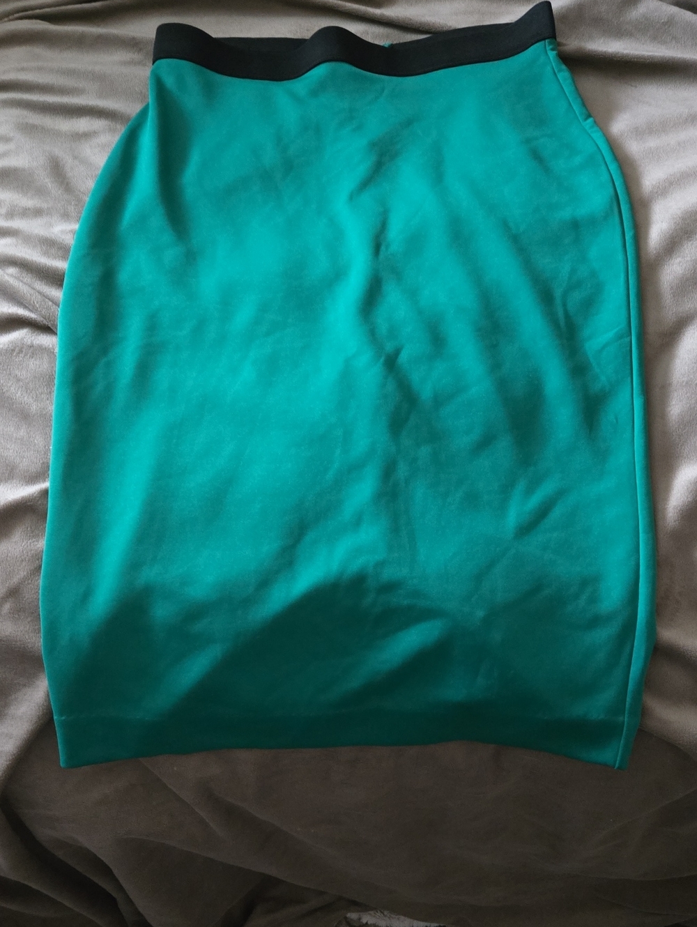 Teal Pencil Skirt with Black Waistband